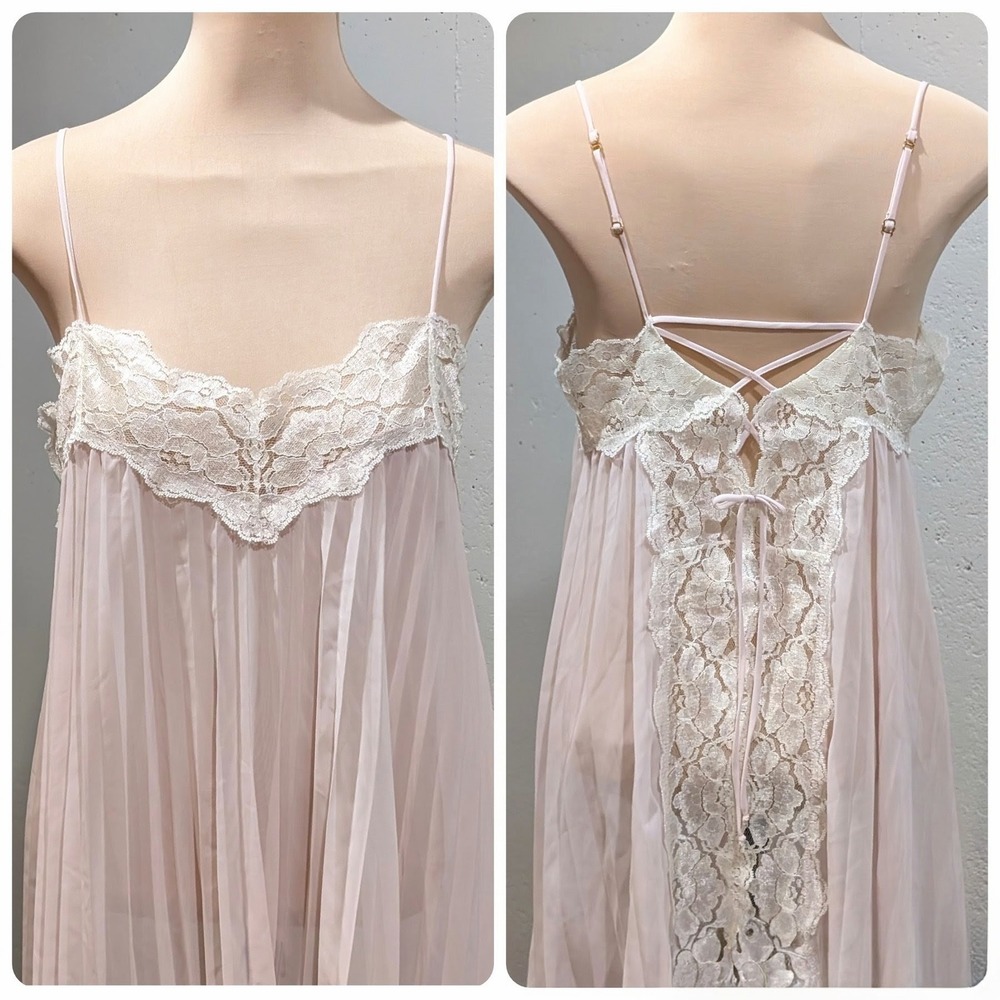 Rya Collection Babydoll Pink Lingerie Lace Pleated Slip Chemise Nightgown Bridal